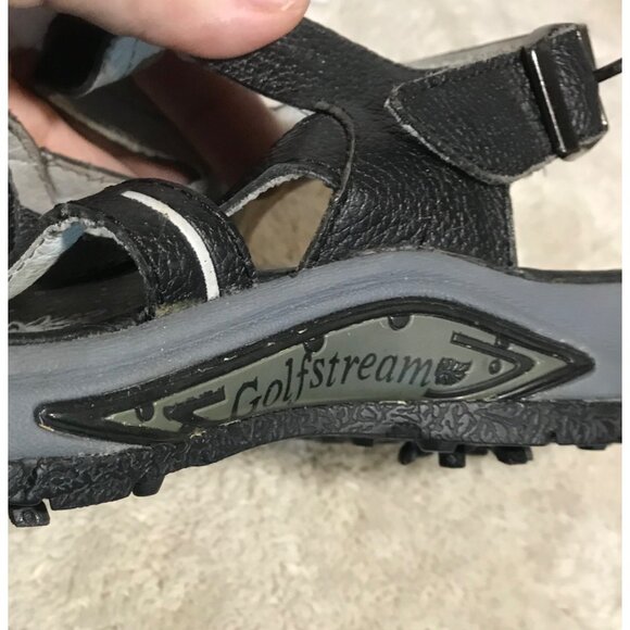 Golfstream Womens  Black Leather Strappy Sandals Size 9M With Floral Sole Design - Picture 9 of 14